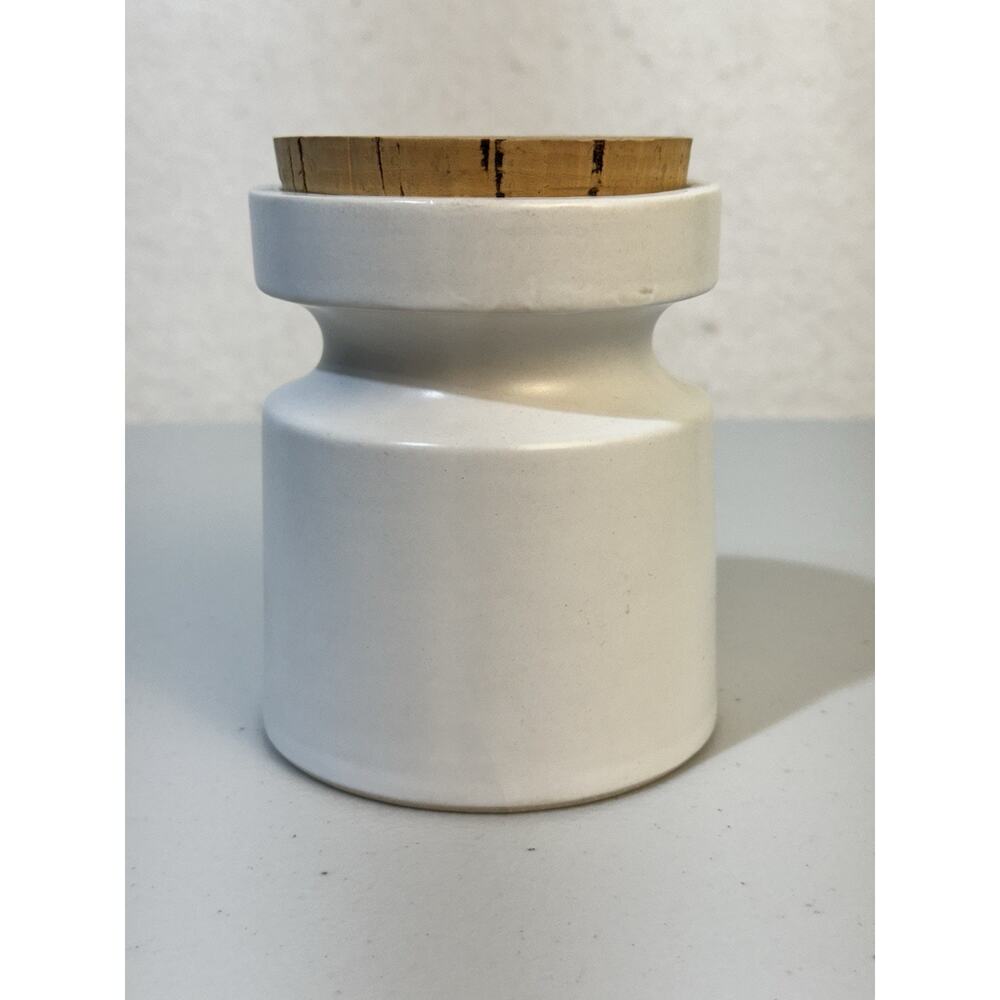 VTG White Stoneware Ceramic Storage Jar Jug Vase Canister Cork Lid French Pot